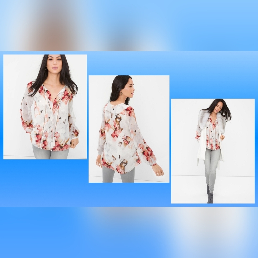 White House Black Market  Bohemian "Zaida Boho" Sz 8 Floral Blouse